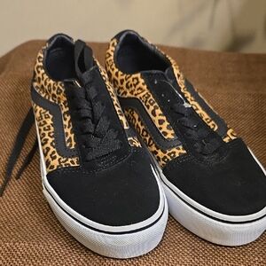 Vans Black and Leopard Kids Sneakers